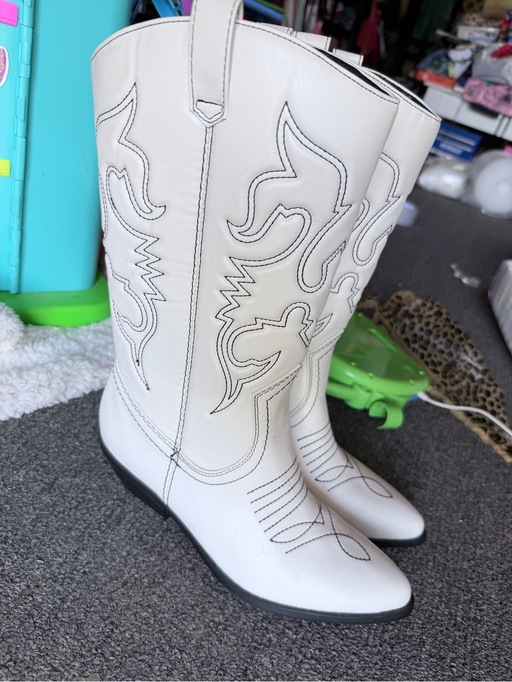 Soda White Western Lace-Up Mid-Calf Boots